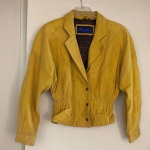 Midnight Oil Genuine Leather Jacket! Mustard Yellow Snap Front! Vintage Crop! S